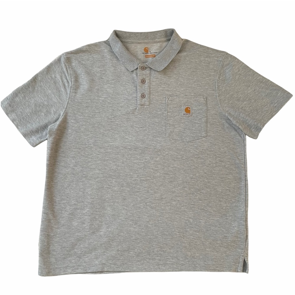 Carhartt Mens Large Heather Gray Contractors Work Pocket Polo Shirt Original Fit